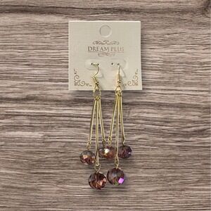 Dream Plus Dangle‎ Drop Earrings with Purple Crystal Beads Gold Tone Women